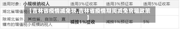 【吉林省疫情减免税,吉林省疫情期间减免房租政策】